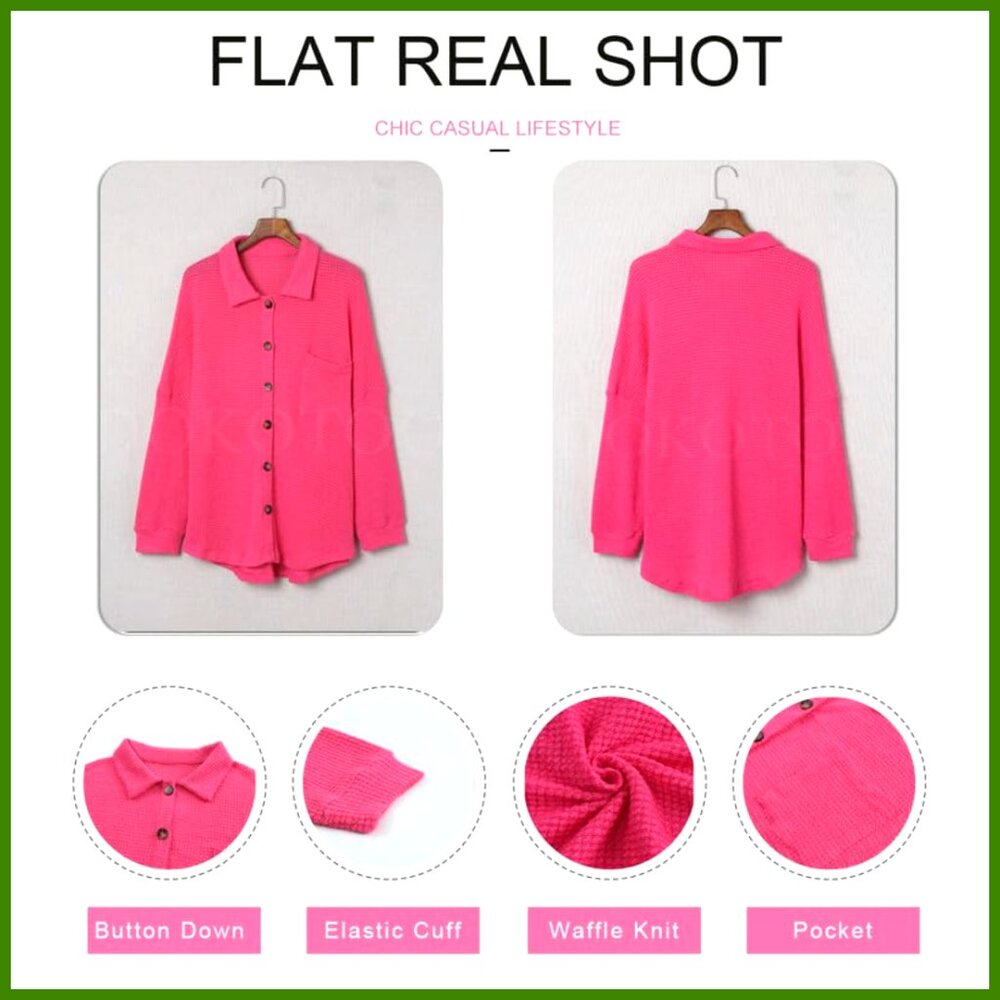 Waffle Knit Shacket Jacket Button Down Shirt Loos… - image 4